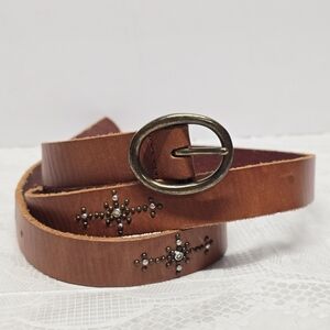 American Eagle Genuine Brown Leather Studded Belt Women's Size M Cowgirl Boho